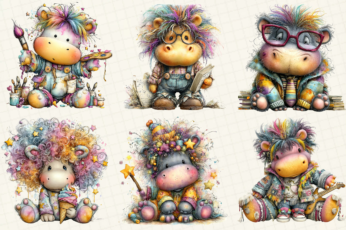 Whimsical Hippopotamus Clipart, an Illustration by DreamCafeArt (Photo 3 of 6)