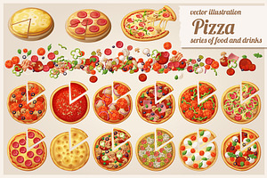 Pizza/ Set of cartoon vector icons