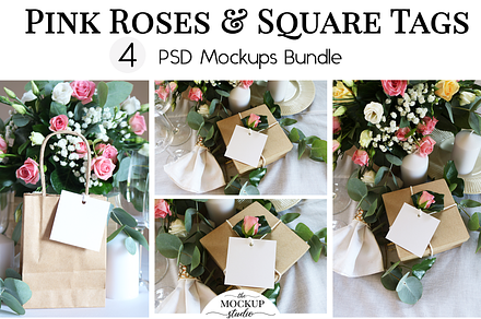 Square Tag Mockups  - Pink Roses