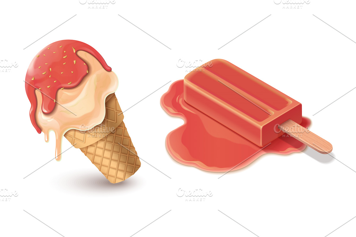 Melting ice cream cone with red, a Food Illustration by art PVP - market