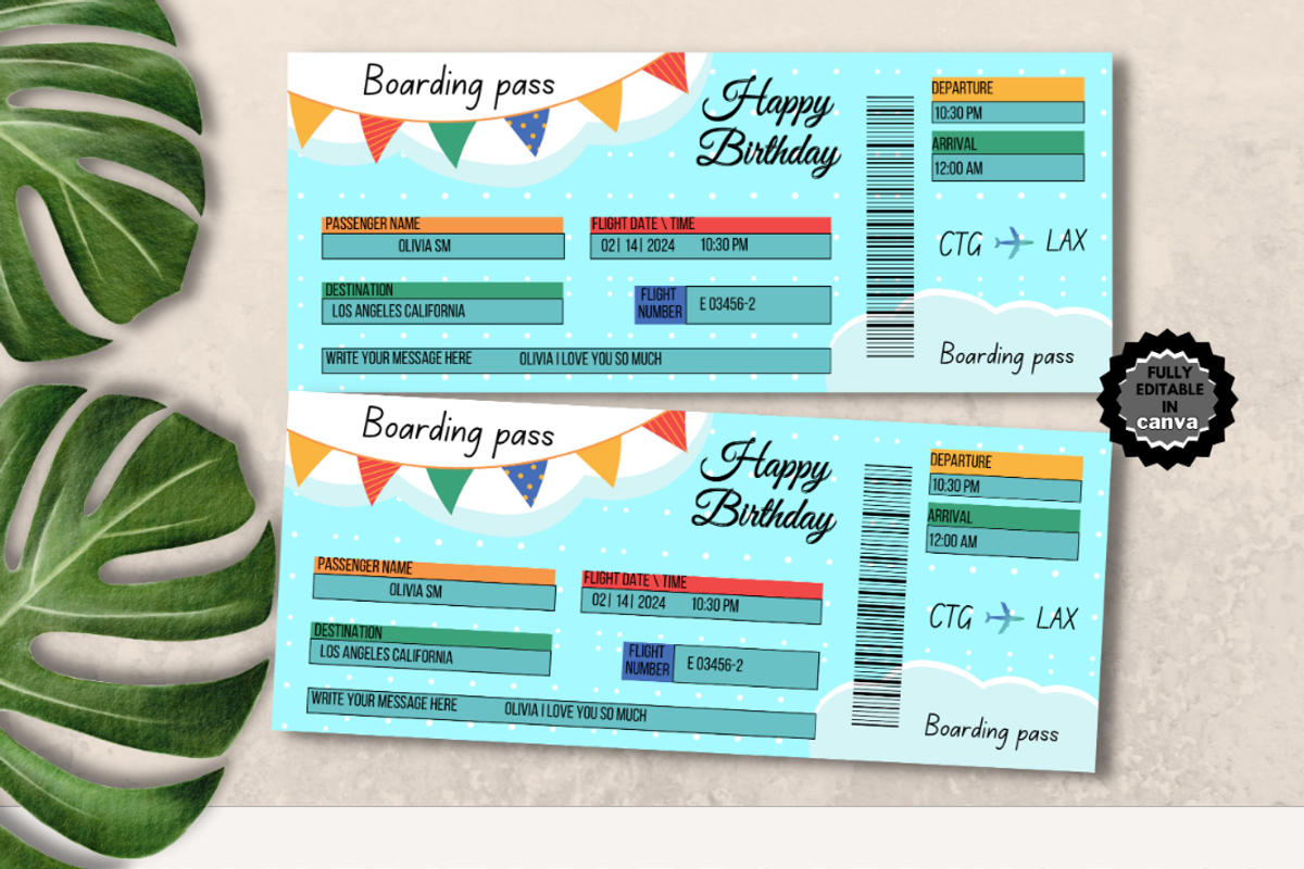 Happy Birthday Boarding Pass, a Card Template by YasdeyDesigns (Photo 1 of 6)