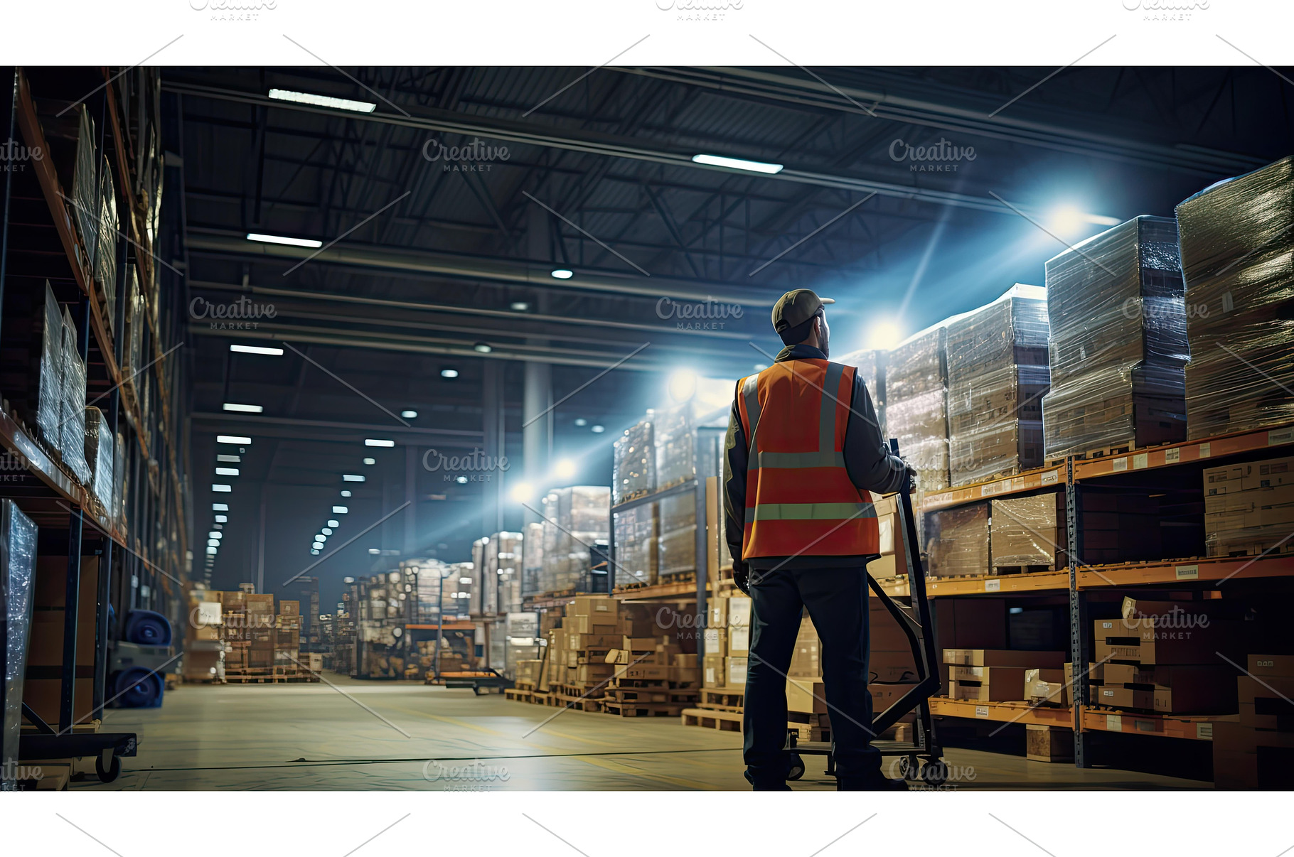 bright warehouse lights ai generated, an Industrial Photo by pikepicture