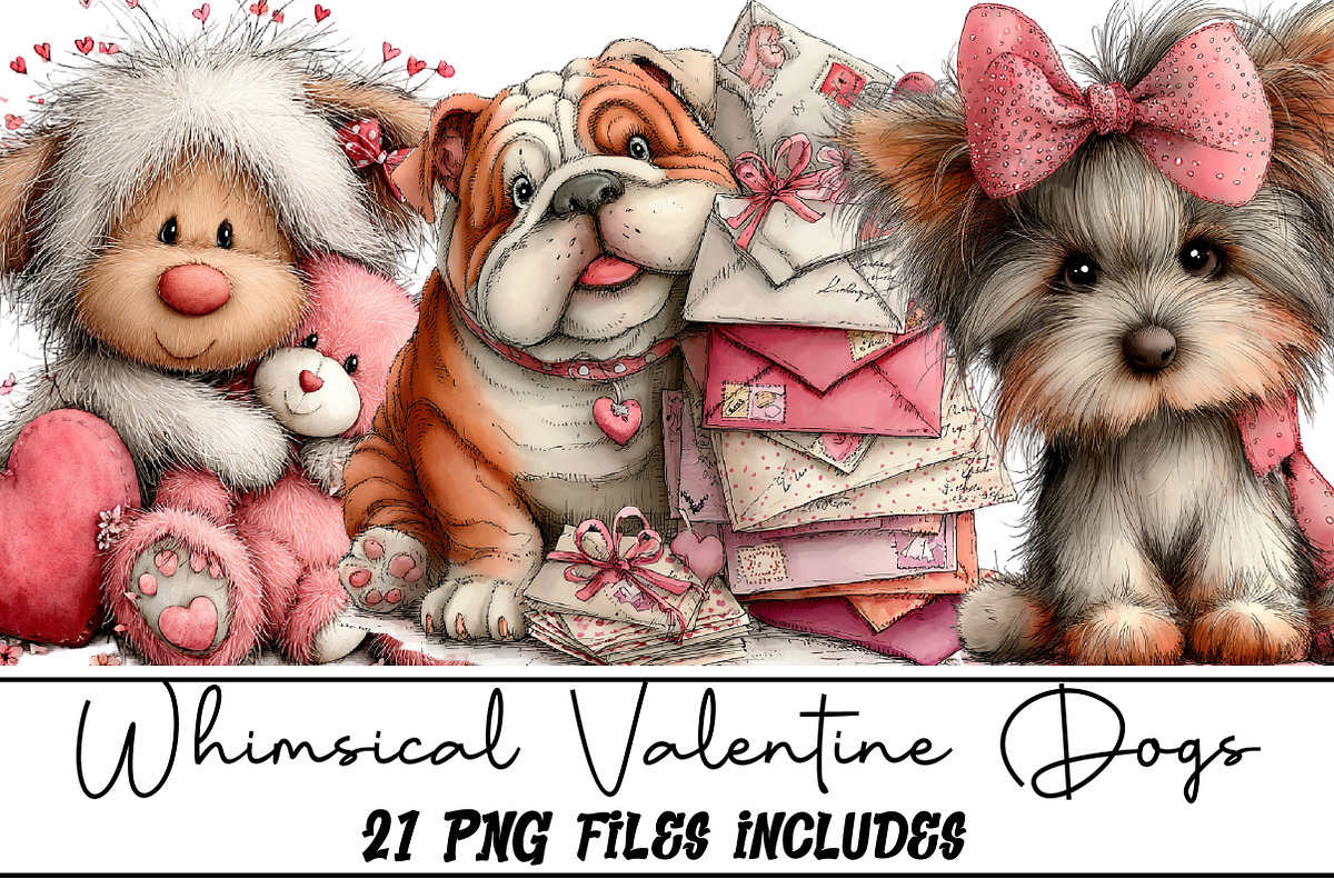 Whimsical Valentine Dogs Clipart, an Illustration by DreamArtGraphic (Photo 1 of 5)