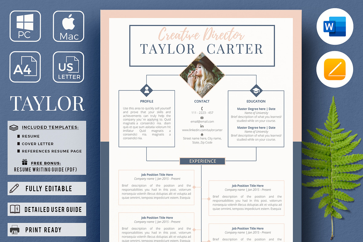 Creative CV Resume Template + icons, a Resume Template by HIRED Design Studio (Photo 1 of 12)