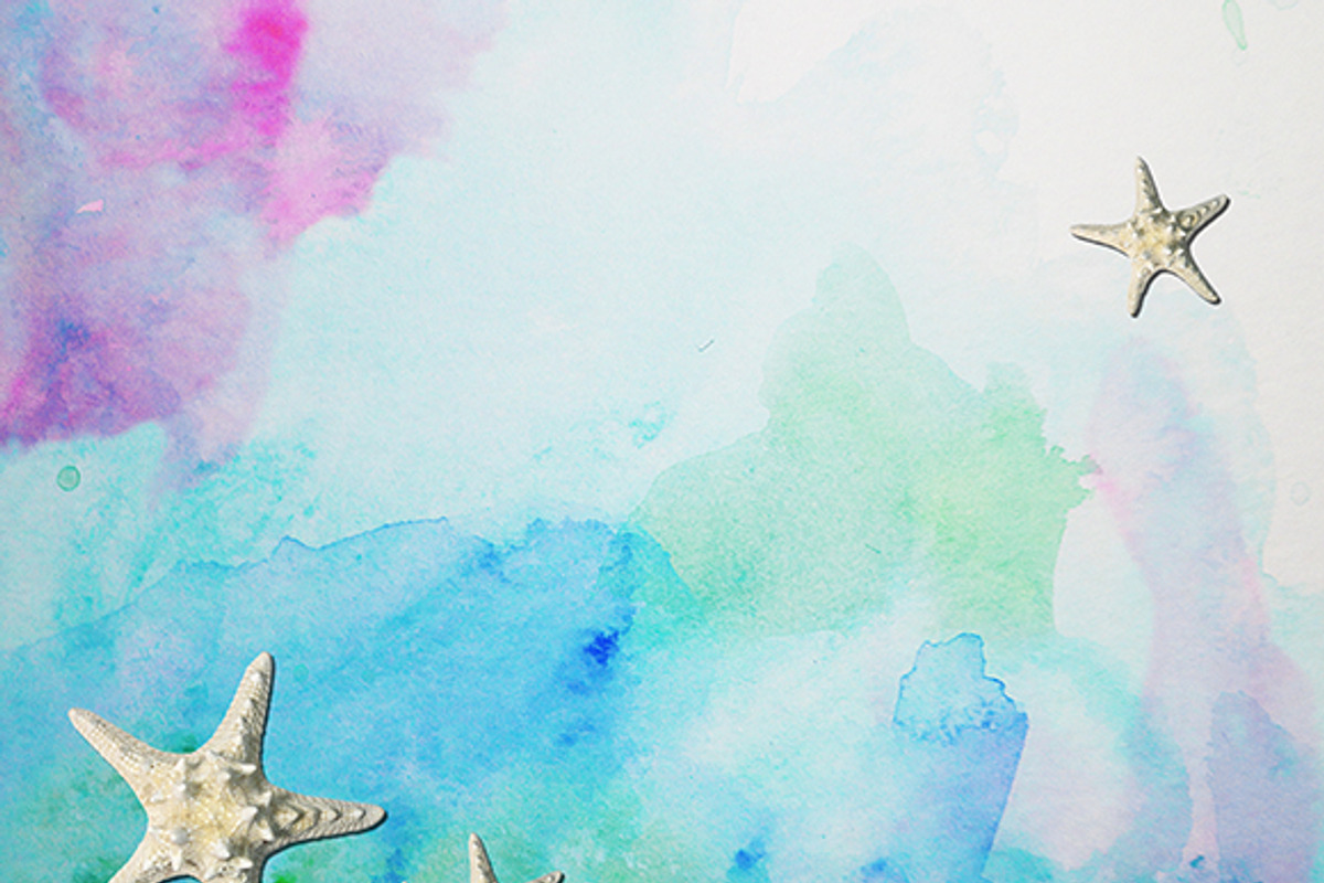 Watercolor Backgrounds with Starfish, a Product Mockup by Jan Marvin 'Art of Joy' (Photo 2 of 6)
