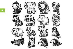 Cute Jungle Animals Set, an Object Graphic by RT Studio