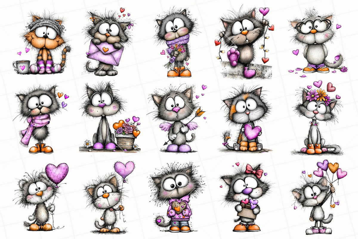 Whimsical Valentine Cat Clipart, an Illustration by OK Design (Photo 3 of 6)