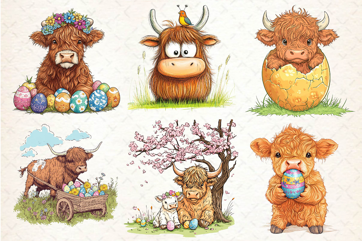 Easter Highland Cow Clipart, an Illustration by Dream Creation (Photo 4 of 5)