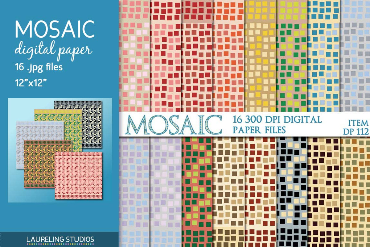 Mosaic digital paper pack, a Pattern Graphic by Laureling Studios