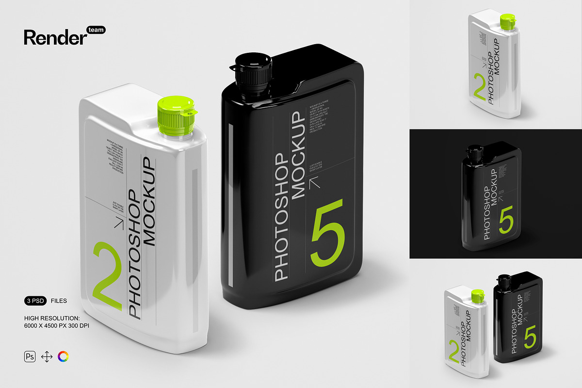 Engine Oil Bottle Mockup Set, a Cups & Container Mockup by Renderteam (Photo 1 of 8)