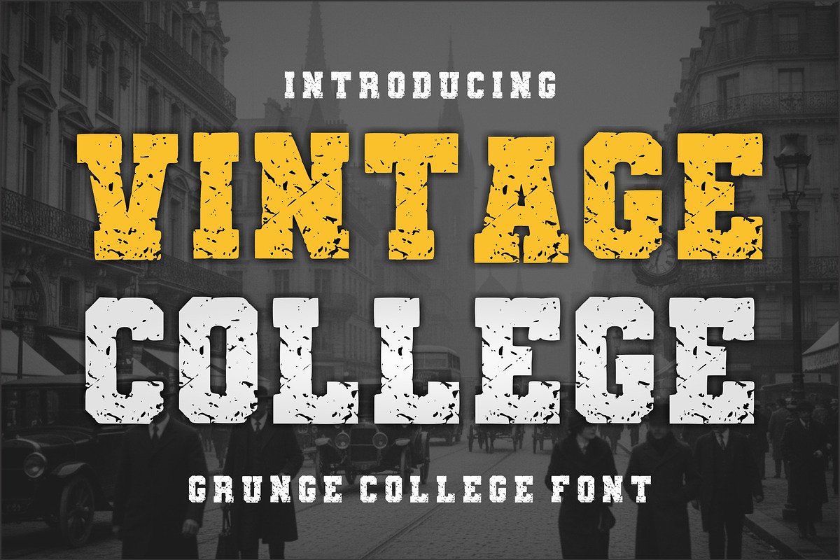 Vintage College Grunge Display Font, a Blackletter Font by Fourteen Letter (Photo 1 of 5)