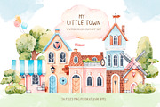 My little town. Watercolor clipart, a Decorative Illustration by VerAna (Thumbnail 1 of 11)