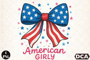 4th of July Hand Drawn Coquette Bow, an Illustration by DreamCafeArt