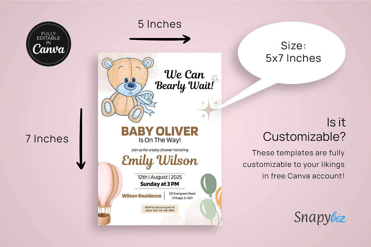Bear Baby Shower Invitation Template, an Invitation Template by Snapybiz (Photo 2 of 10)