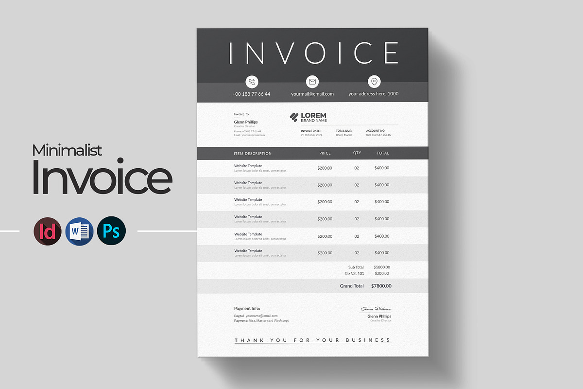 Invoice Template | Word & PSD, a Stationery Template by HiveArts (Photo 1 of 2)