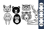 Wild Animal Head Clipart Set, an Illustration by designvectx (Thumbnail 1 of 3)