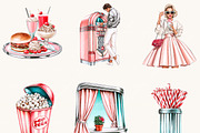 Retro Diner Date Clipart Bundle, a Food Illustration by BusyDaydesign (Thumbnail 5 of 9)