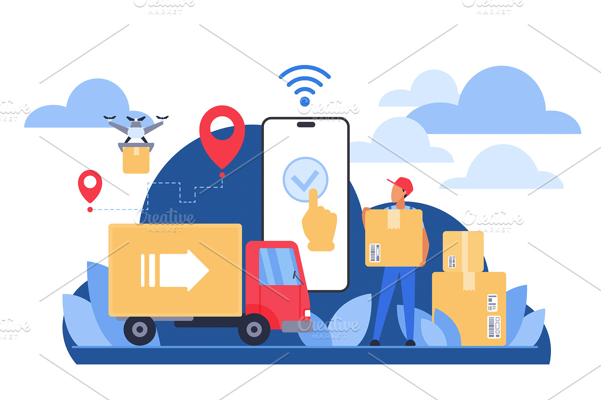 Cloud delivery logistics mobile, a Transportation Illustration by Lemberg Vector
