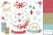 Vintage Christmas Wreath & Patterns, an Illustration by Amanda Ilkov (Thumbnail 1 of 5)