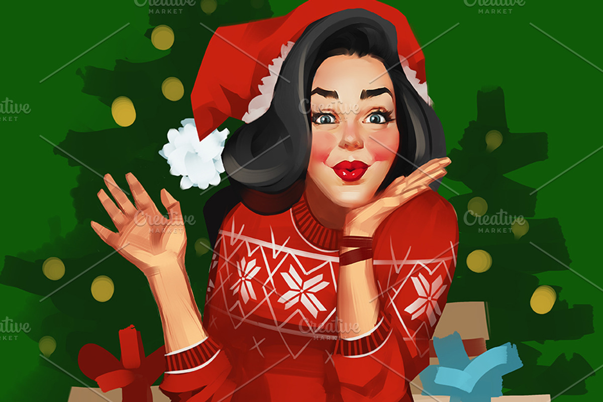 Christmas Pin-up girl, a Decorative Illustration by Ira Cvetnaya (Photo 1 of 6)