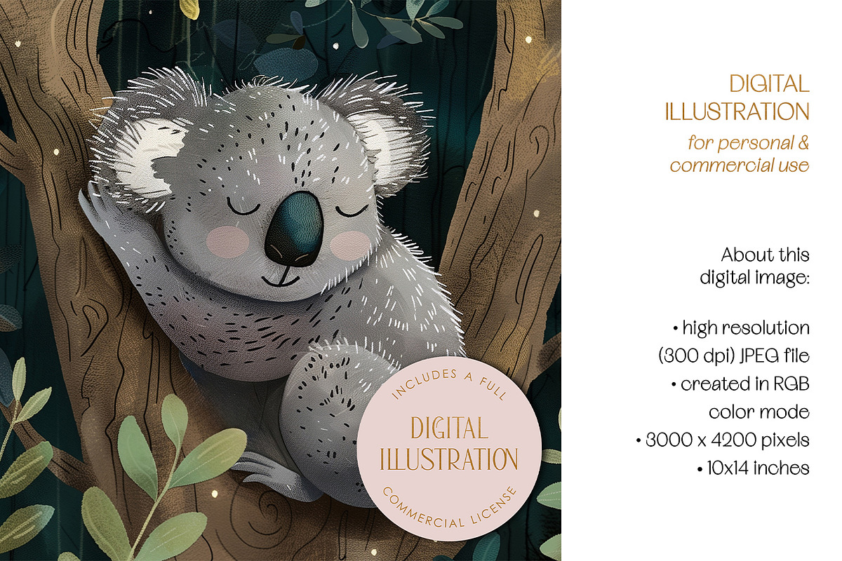 Sleeping Koala Bear Illustration, an Animal Illustration by The Dutch Lady Designs (Photo 4 of 4)
