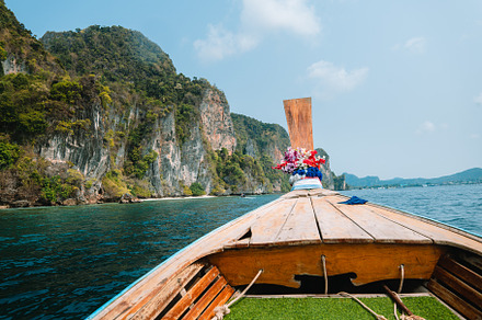 travel by longtail boat in Phi Phi islands, a Nature Photo by Art Rachen