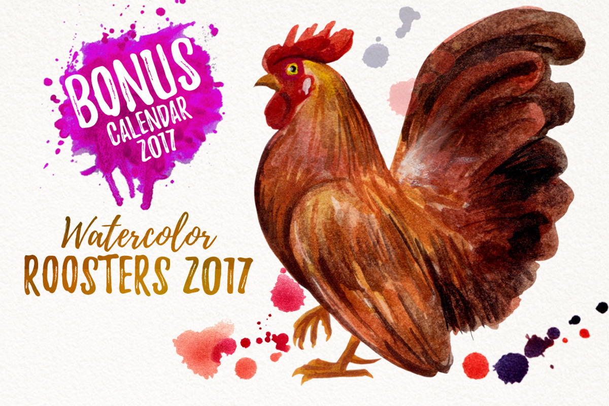 watercolor roosters family & 2017, an Animal Illustration by Graphobia (Photo 2 of 13)