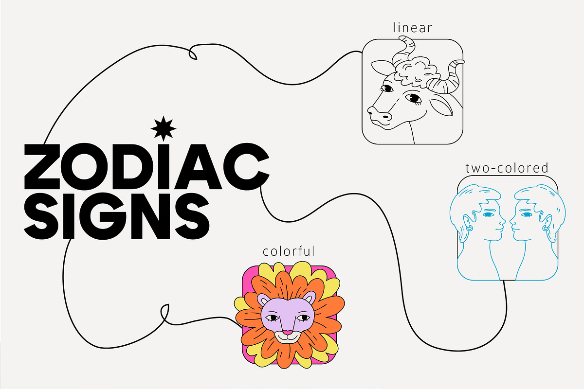 ZODIAC funny hand drawn collection, an Object Illustration by Lena Nikolaeva (Photo 2 of 9)