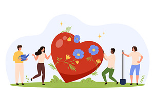 Growing Heart Flowers Together, an Object Illustration by Flashvector