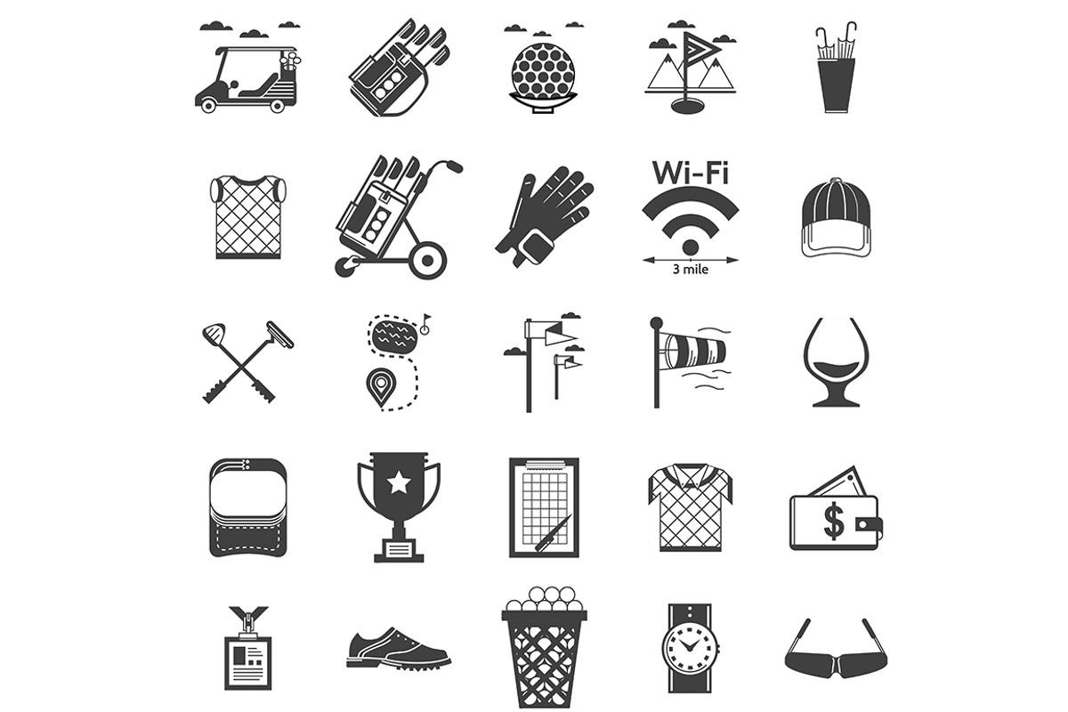 Sport black vector icons. Golf