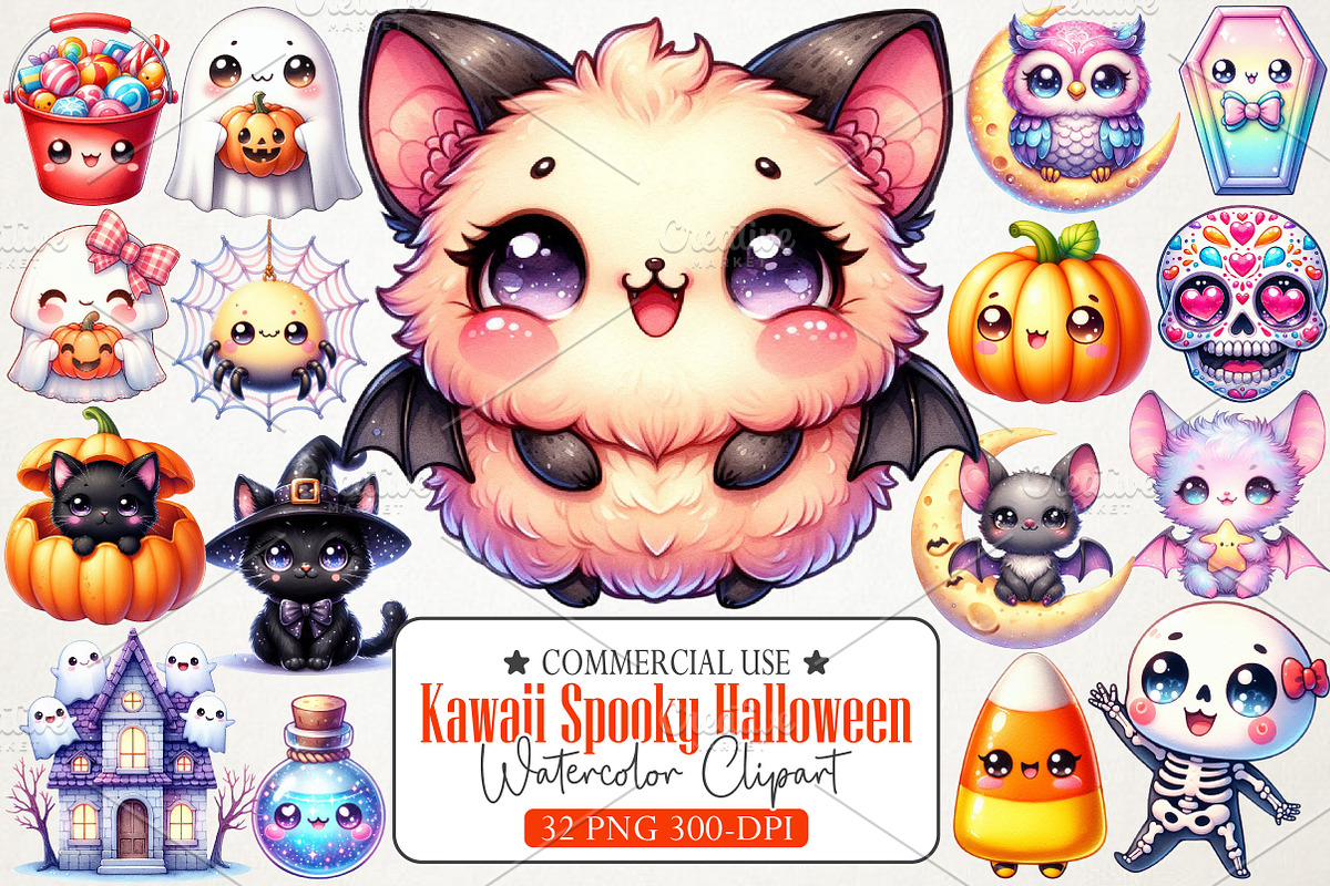 Kawaii Spooky Halloween Clipart, an Illustration by RobertsArt (Photo 1 of 7)