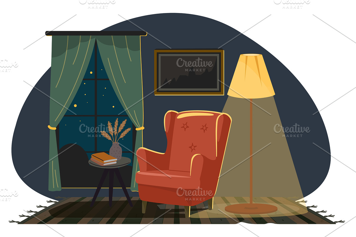 Night room interior with reading, an Object Illustration by Vectorbuum