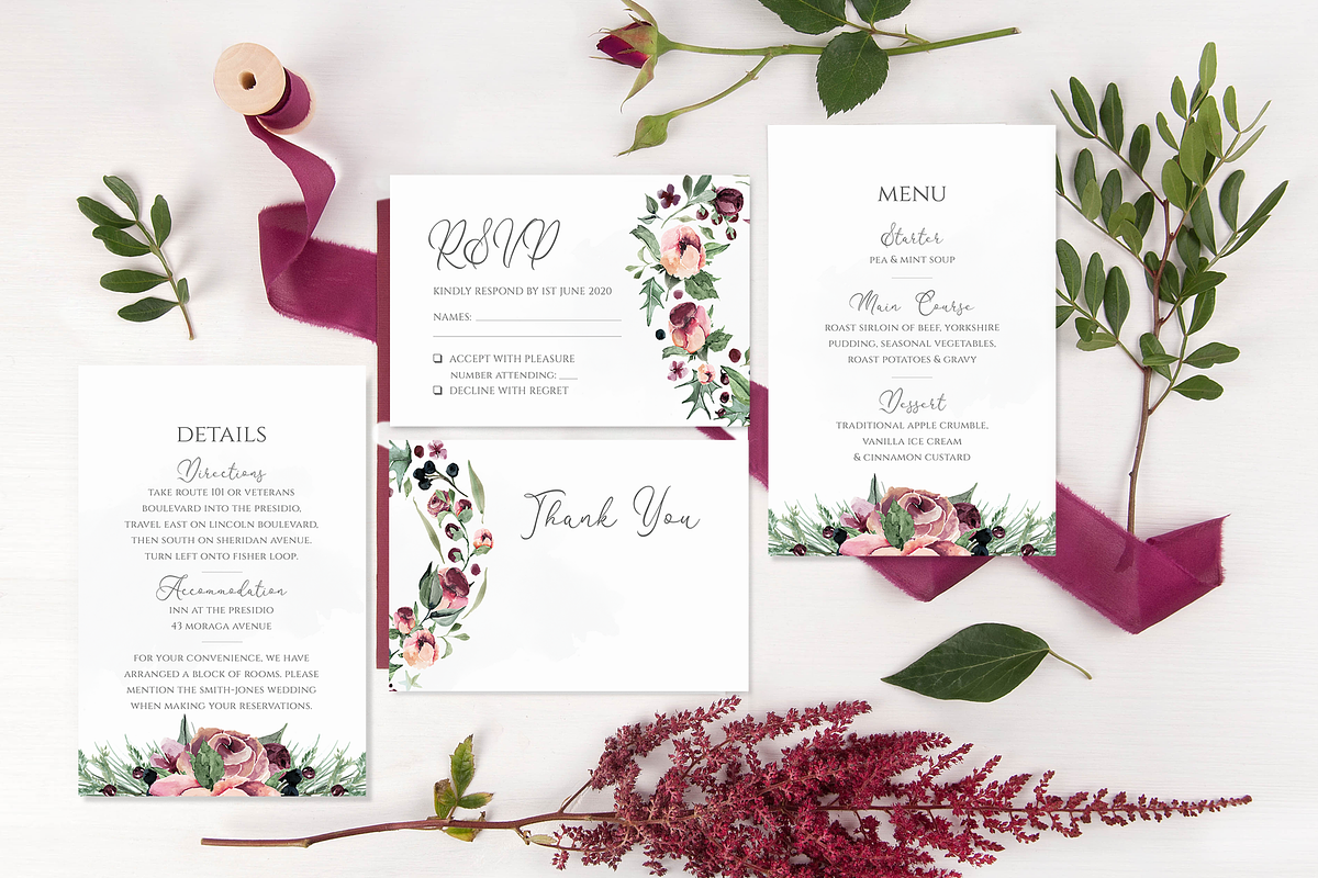 Plum & Berries 6 Piece Wedding Suite, an Invitation Template by R Whitehurst Design (Photo 5 of 5)