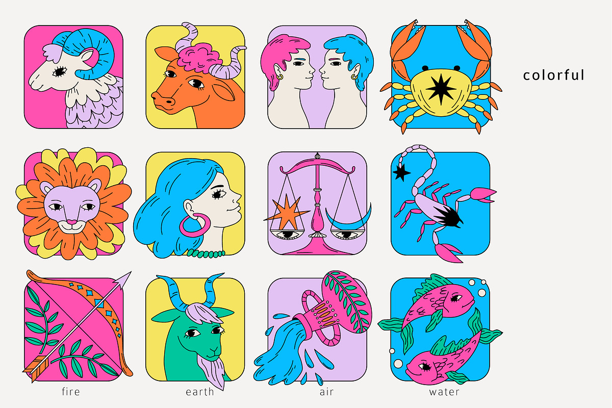 ZODIAC funny hand drawn collection, an Object Illustration by Lena Nikolaeva (Photo 4 of 9)