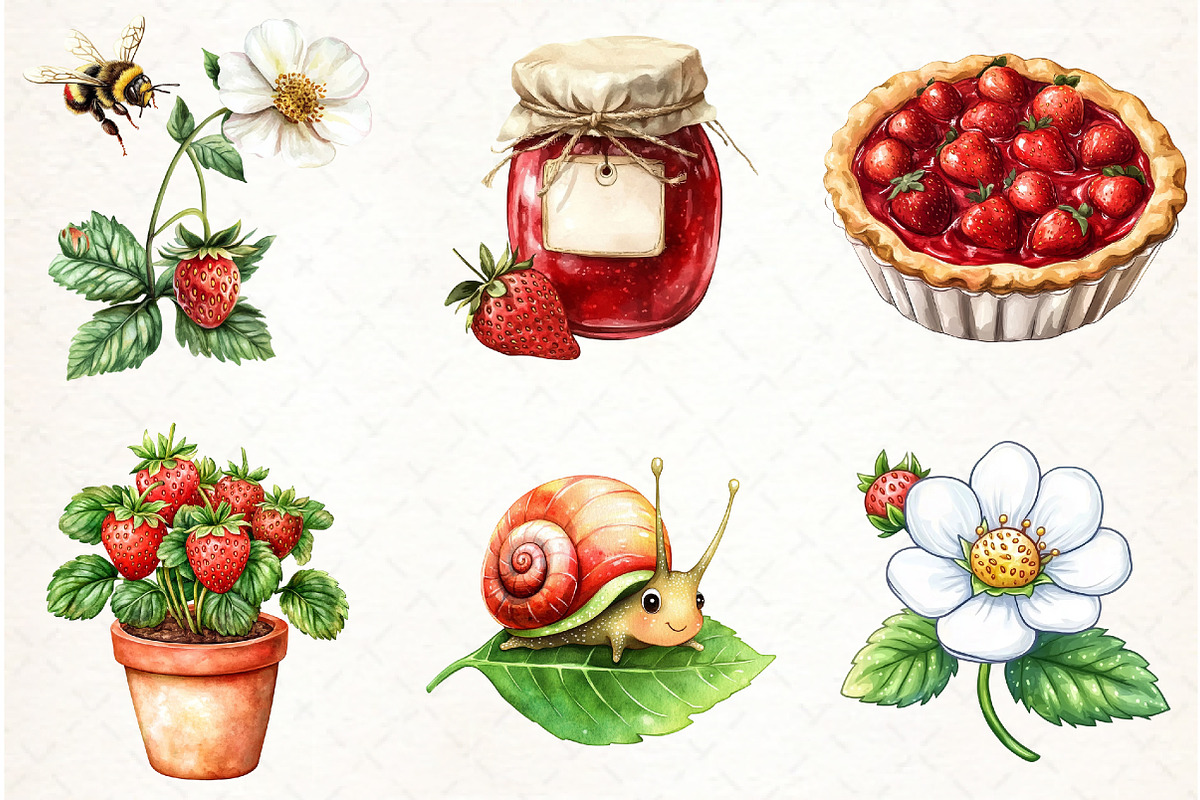 Strawberry Garden Clipart, an Illustration by Watercolor design (Photo 4 of 4)