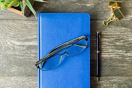 Le Bleu: Journal & Glasses Mockup