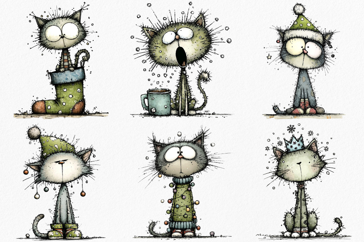 Funny Christmas Cat Clipart Bundle, an Illustration by Canvas Craft (Photo 4 of 7)