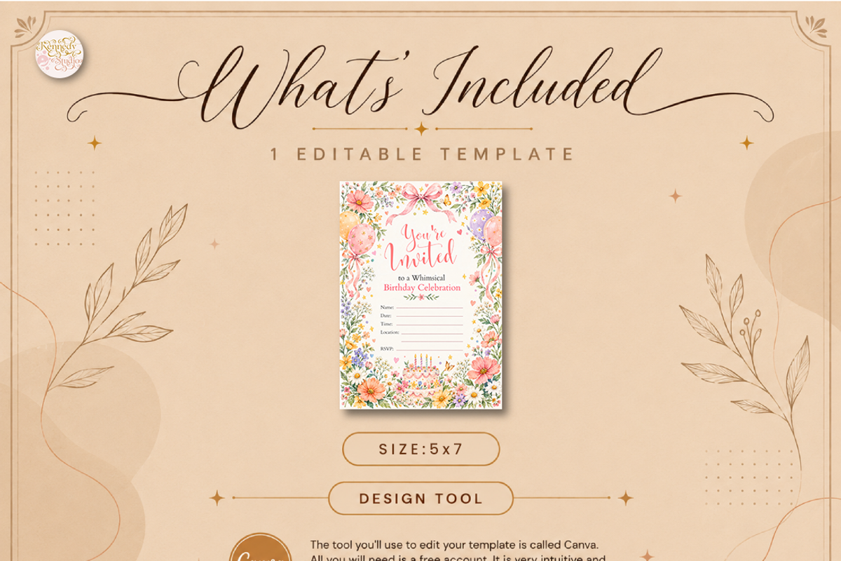 Floral Birthday Canva Invitation, a Marketing Template by KennedyStudio (Photo 6 of 6)