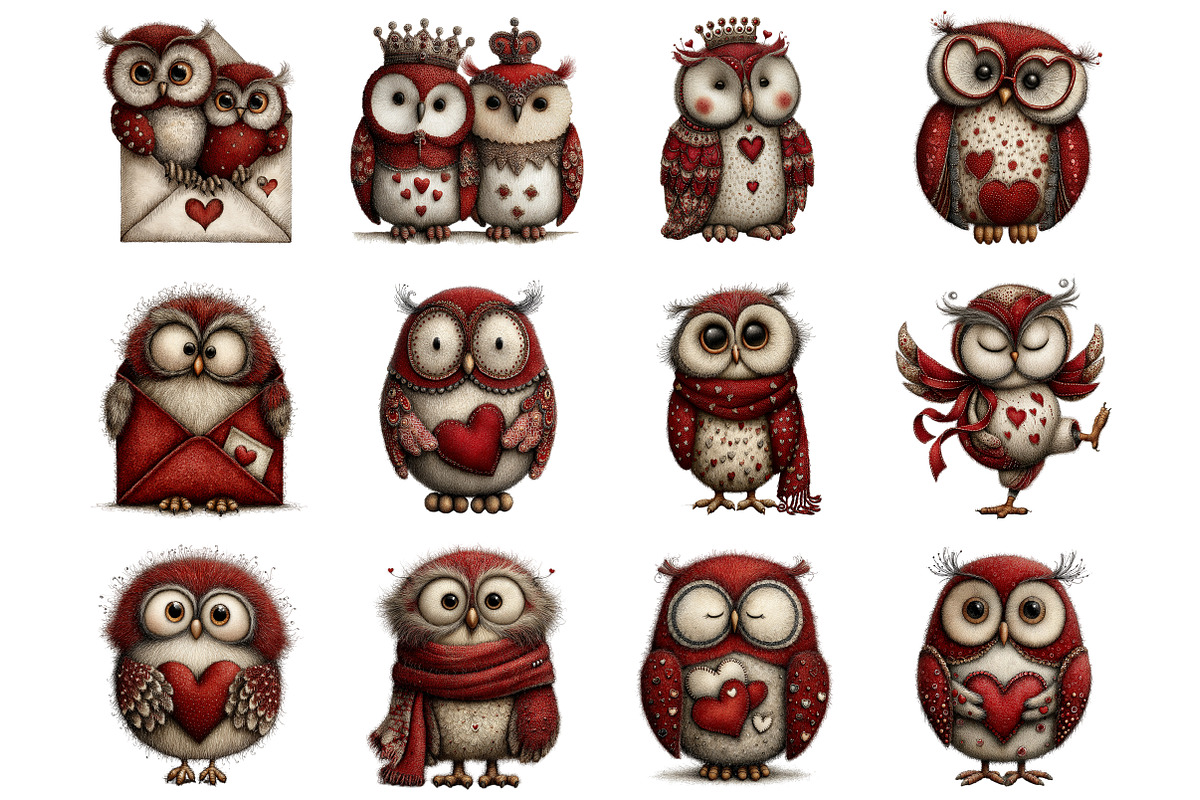 Whimsical Valentines Owls Clipart, a Graphic by CitraGraphics (Photo 3 of 4)