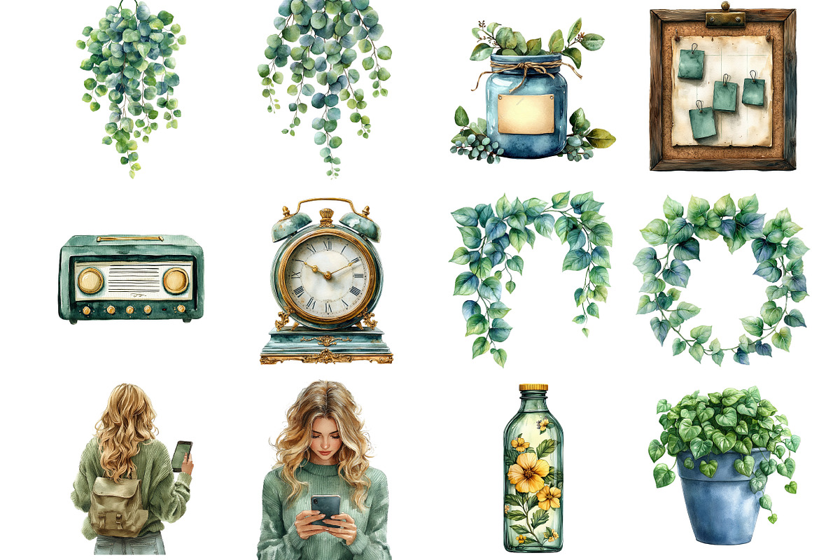 Watercolor Green Planner Clipart, an Illustration by Libby Wishes (Photo 2 of 5)