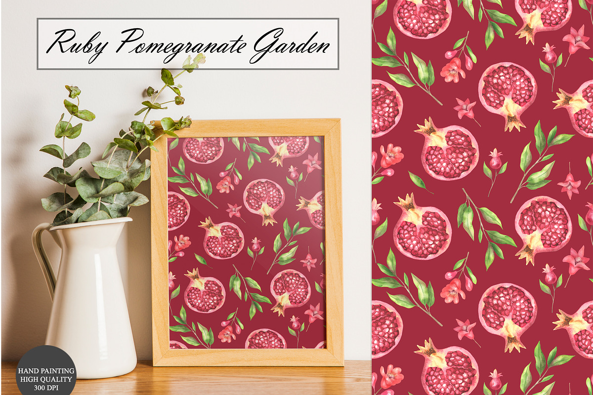 Pomegranate Seamless Patterns, a Food Illustration by OlDm_Shop (Photo 4 of 10)