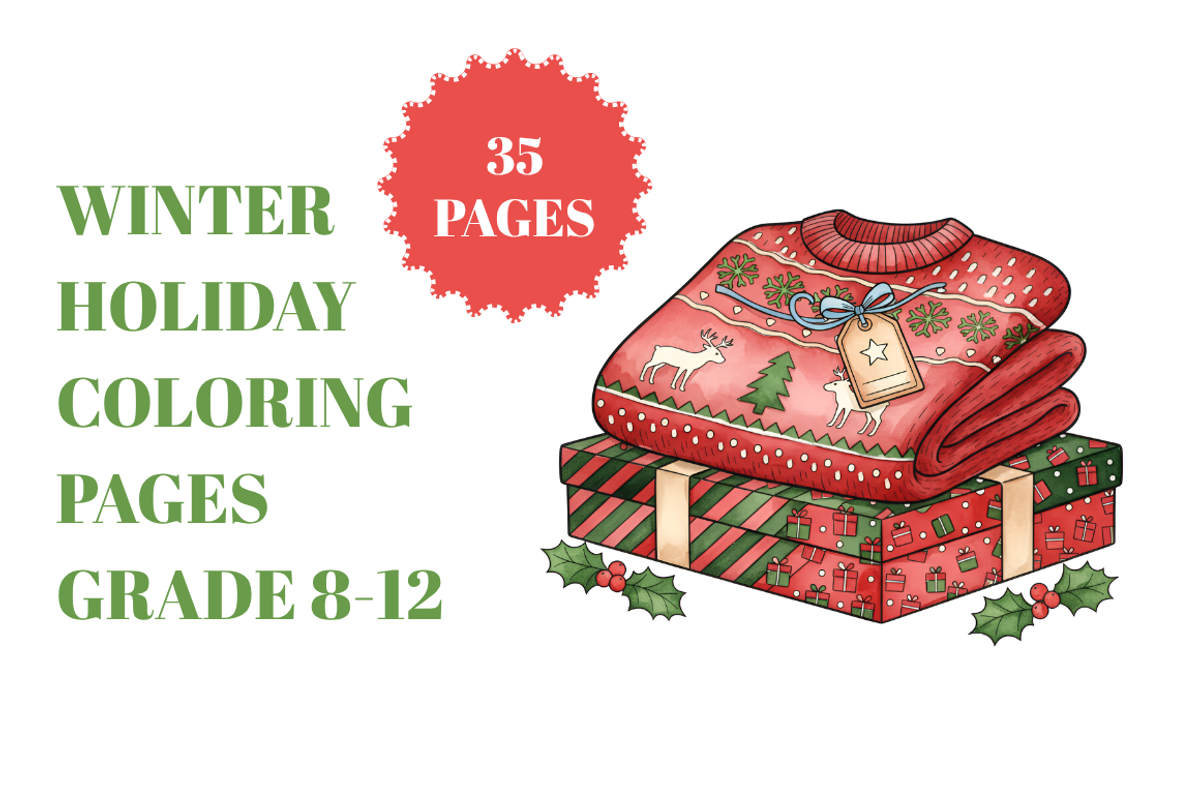 Winter Holidays Xmas Coloring Pages, a Seasonal Illustration by Nuvame Arts & Designs (Photo 1 of 19)