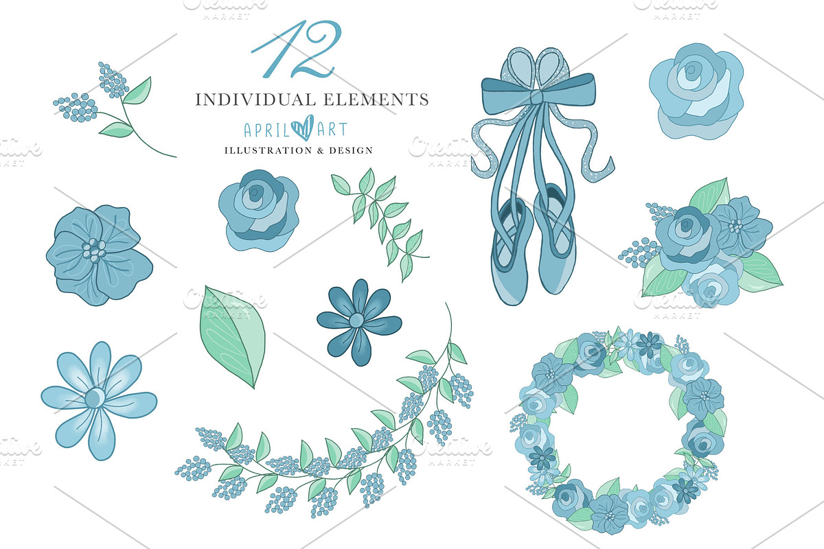 Blue Ballerina Girl Clipart, an Illustration by Oh Darling Graphics (Photo 3 of 3)