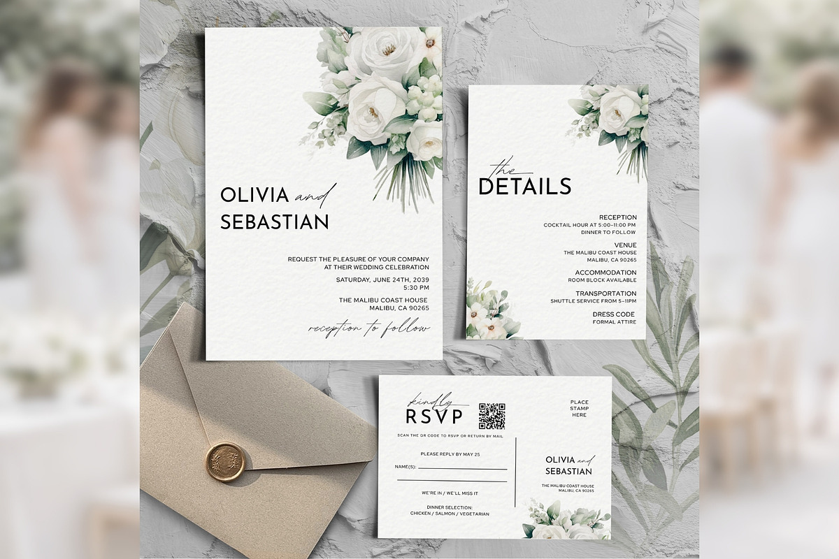 White Floral Invitation Suite bd012, an Invitation Template by TyphoonStudio (Photo 1 of 9)