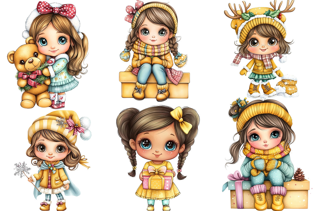 Whimsical Christmas Girl Clipart, an Illustration by DreamArtGraphic (Photo 3 of 4)