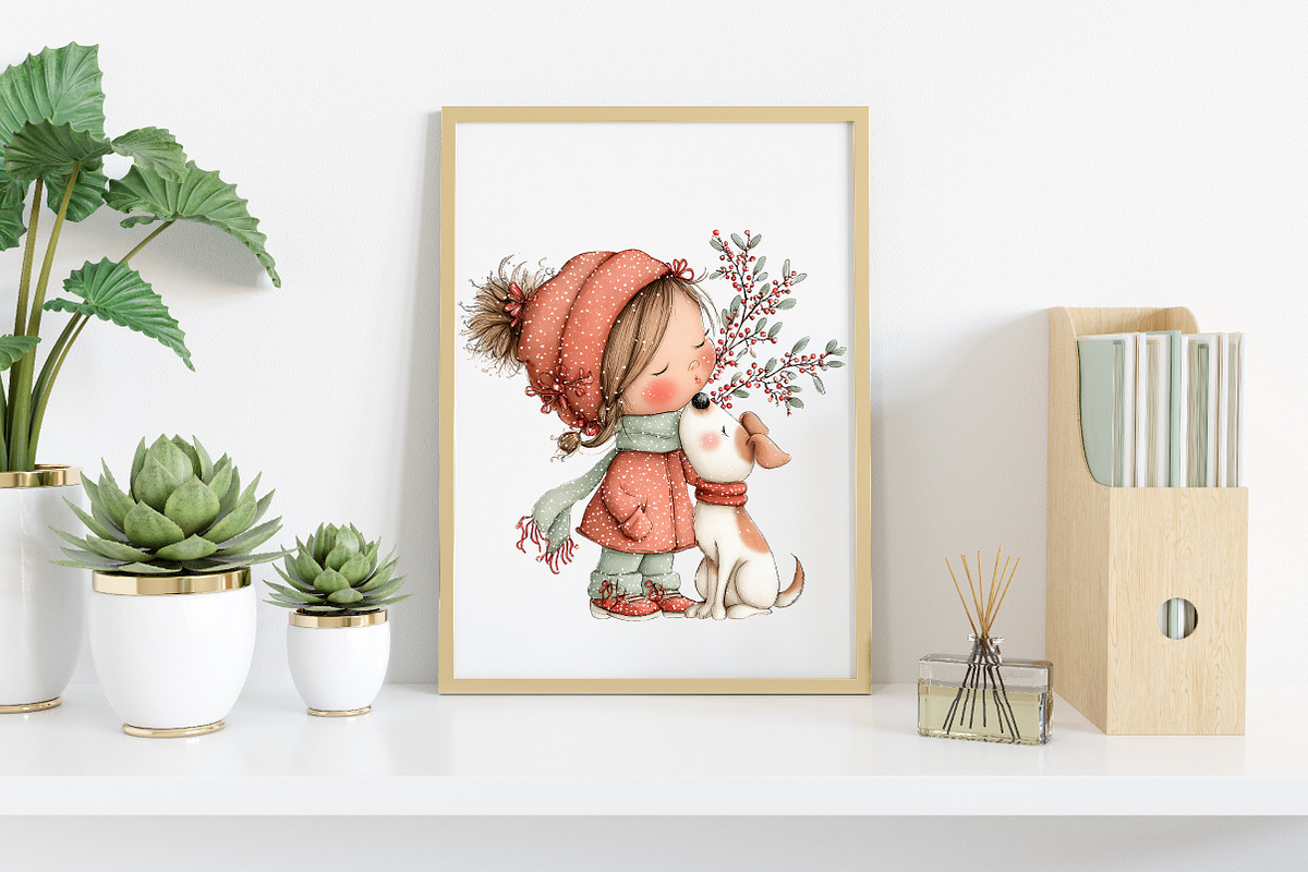 Whimsical Girl and Dog Clipart, an Illustration by Canvas Craft (Photo 5 of 7)
