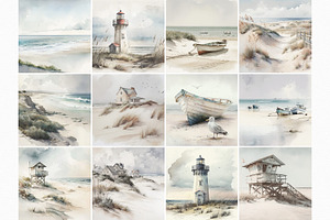 Soft Coastal Digital Watercolors