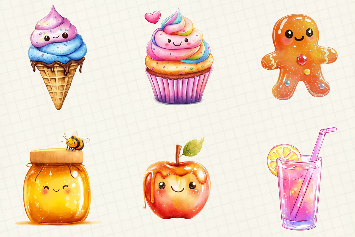 Watercolor Glittery Kawaii Food, an Illustration by OK Design (Photo 2 of 5)