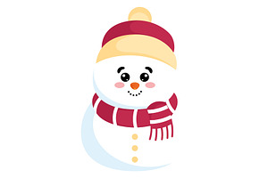 Snowman In Red And Yellow Winter Hat