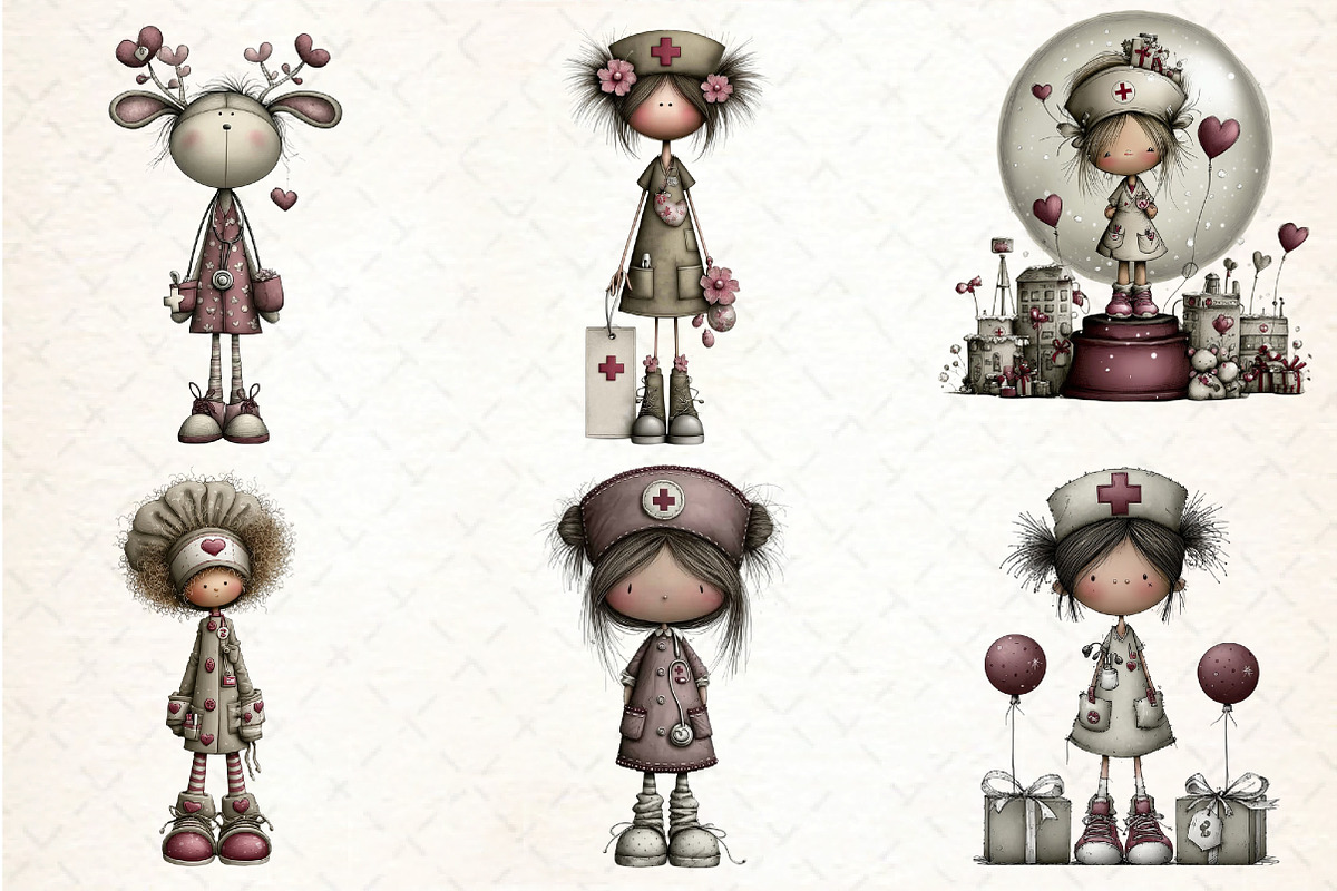 Whimsical Nurse Christmas Clipart, an Illustration by DreamCafeArt (Photo 6 of 8)